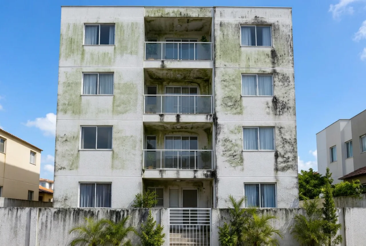 Fachada em textura em Londrina antes da lavagem